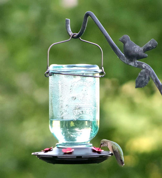Plow & Hearth Bird Feeders Yard & Garden 25-Ounce Vintage-Style Hanging Mason Jar Hummingbird Feeder