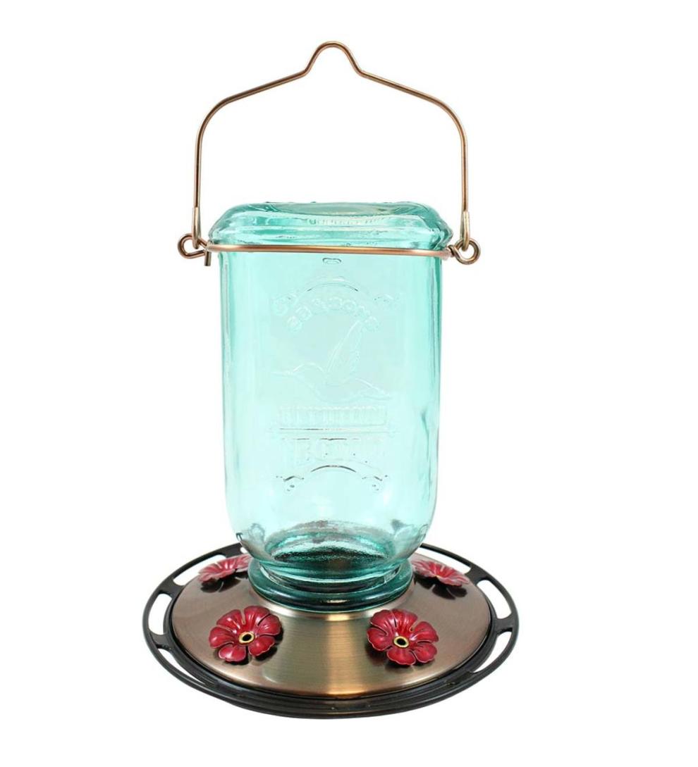 Plow & Hearth Bird Feeders Yard & Garden 25-Ounce Vintage-Style Hanging Mason Jar Hummingbird Feeder