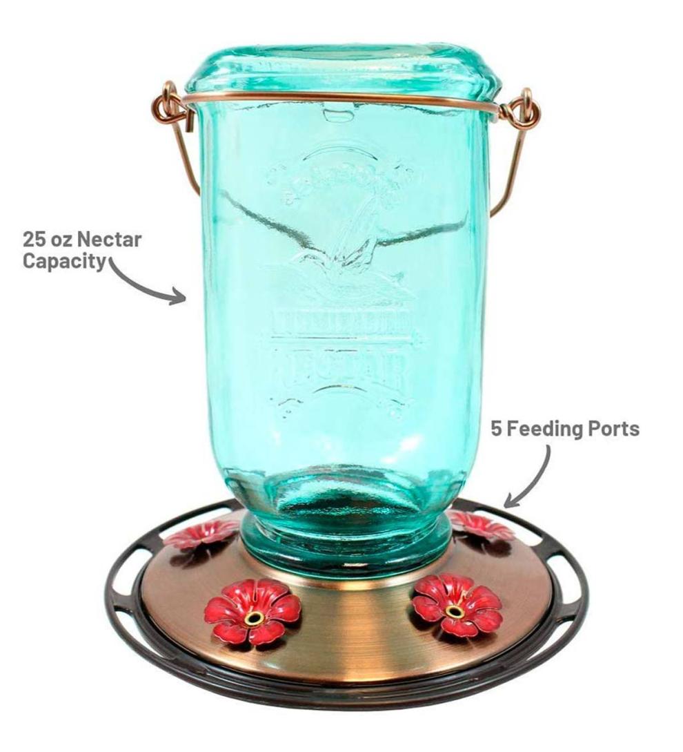 Plow & Hearth Bird Feeders Yard & Garden 25-Ounce Vintage-Style Hanging Mason Jar Hummingbird Feeder