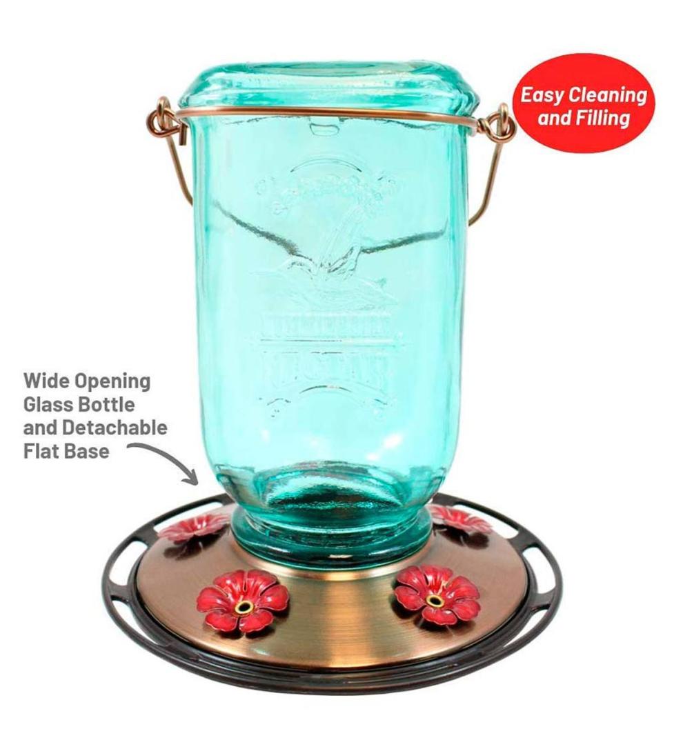 Plow & Hearth Bird Feeders Yard & Garden 25-Ounce Vintage-Style Hanging Mason Jar Hummingbird Feeder