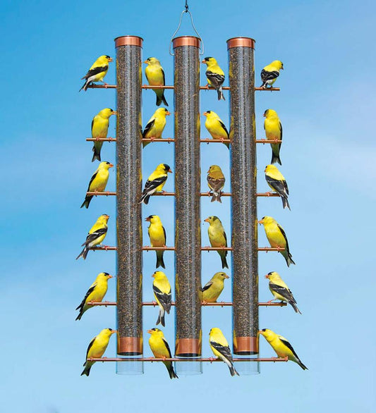Plow & Hearth Bird Feeders Yard & Garden 3-Tube Copper And Plastic Bird Feeder - Copper