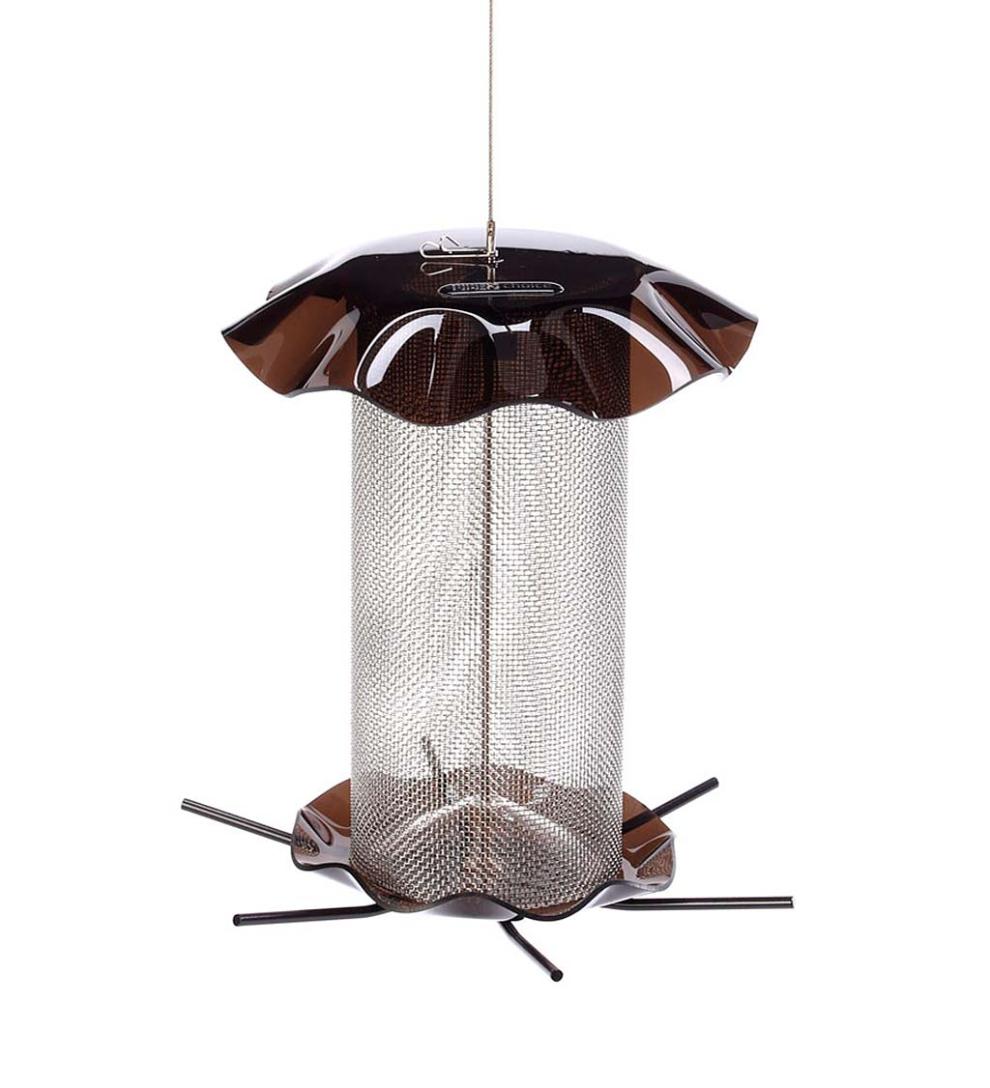 Plow & Hearth Bird Feeders Yard & Garden Acrylic And Stainless Steel Hanging Nyjer Bird Feeder - Red