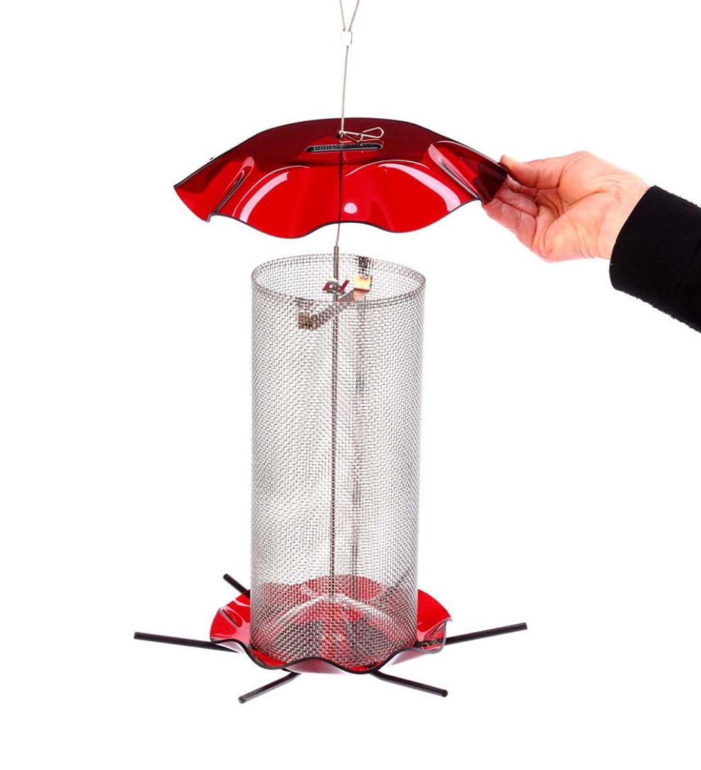 Plow & Hearth Bird Feeders Yard & Garden Acrylic And Stainless Steel Hanging Nyjer Bird Feeder - Red