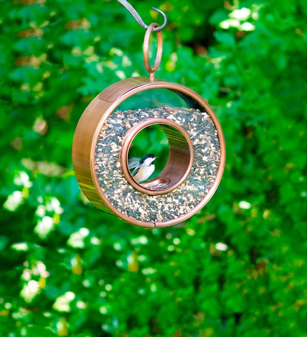 Plow & Hearth Bird Feeders Yard & Garden Antiqued Copper Hanging Fly-Thru Round Bird Feeder - Copper