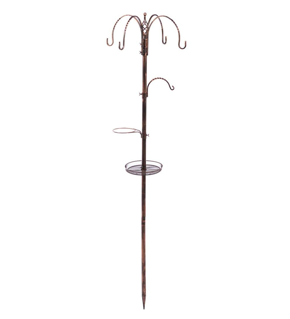 Plow & Hearth Bird Feeders Yard & Garden Bird Feeding Station With Five Hooks And Two Platform Feeders - Black