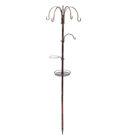 Plow & Hearth Bird Feeders Yard & Garden Bird Feeding Station With Five Hooks And Two Platform Feeders - Black