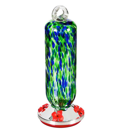 Plow & Hearth Bird Feeders Yard & Garden Blue And Green Speckle Glass Hummingbird Feeder