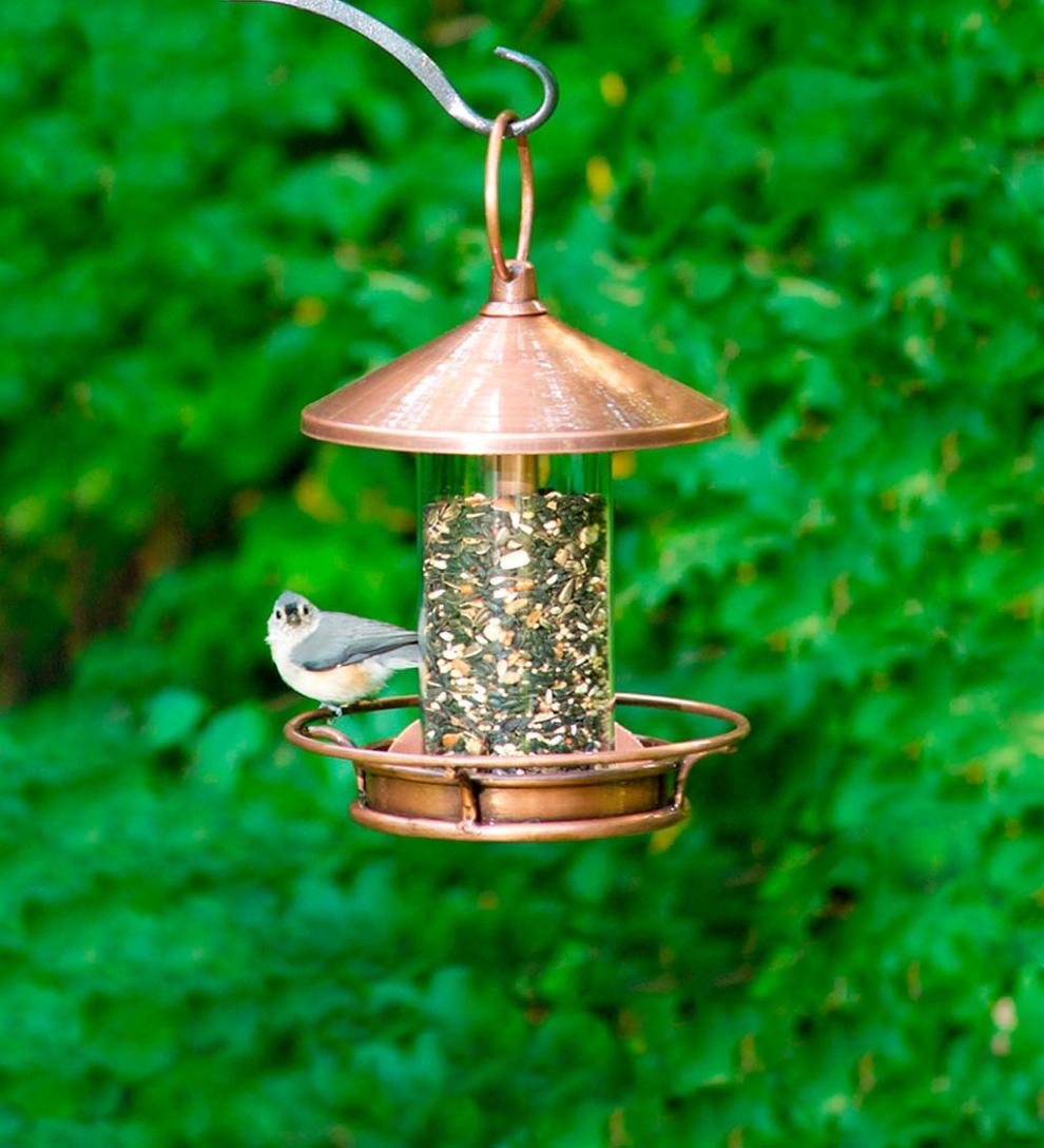 Plow & Hearth Bird Feeders Yard & Garden Classic Cylinder Perch Bird Feeder In Antiqued Copper And Plexiglass - Copper