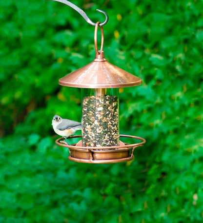 Plow & Hearth Bird Feeders Yard & Garden Classic Cylinder Perch Bird Feeder In Antiqued Copper And Plexiglass - Copper