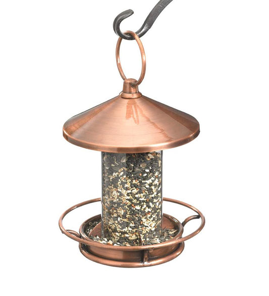 Plow & Hearth Bird Feeders Yard & Garden Classic Cylinder Perch Bird Feeder In Antiqued Copper And Plexiglass - Copper