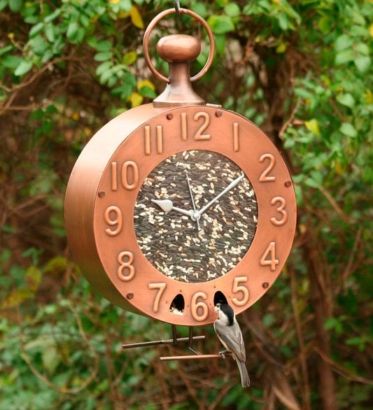 Plow & Hearth Bird Feeders Yard & Garden Copper And Plexiglass Clock-Motif Bird Feeder