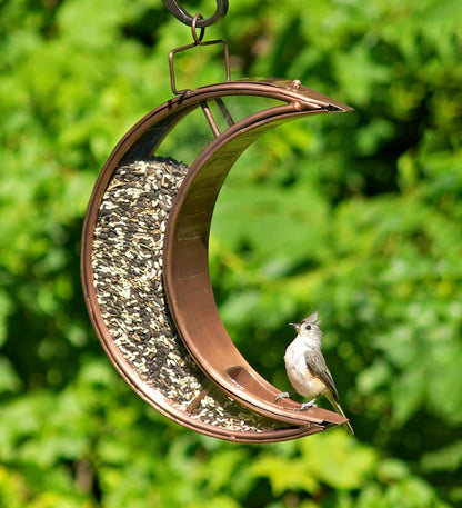 Plow & Hearth Bird Feeders Yard & Garden Copper And Plexiglass Crescent Moon Hanging Bird Feeder - Copper