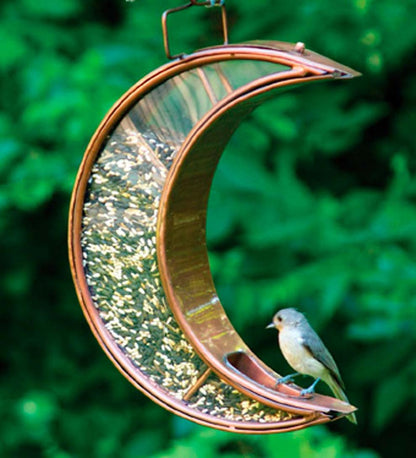 Plow & Hearth Bird Feeders Yard & Garden Copper And Plexiglass Crescent Moon Hanging Bird Feeder - Copper