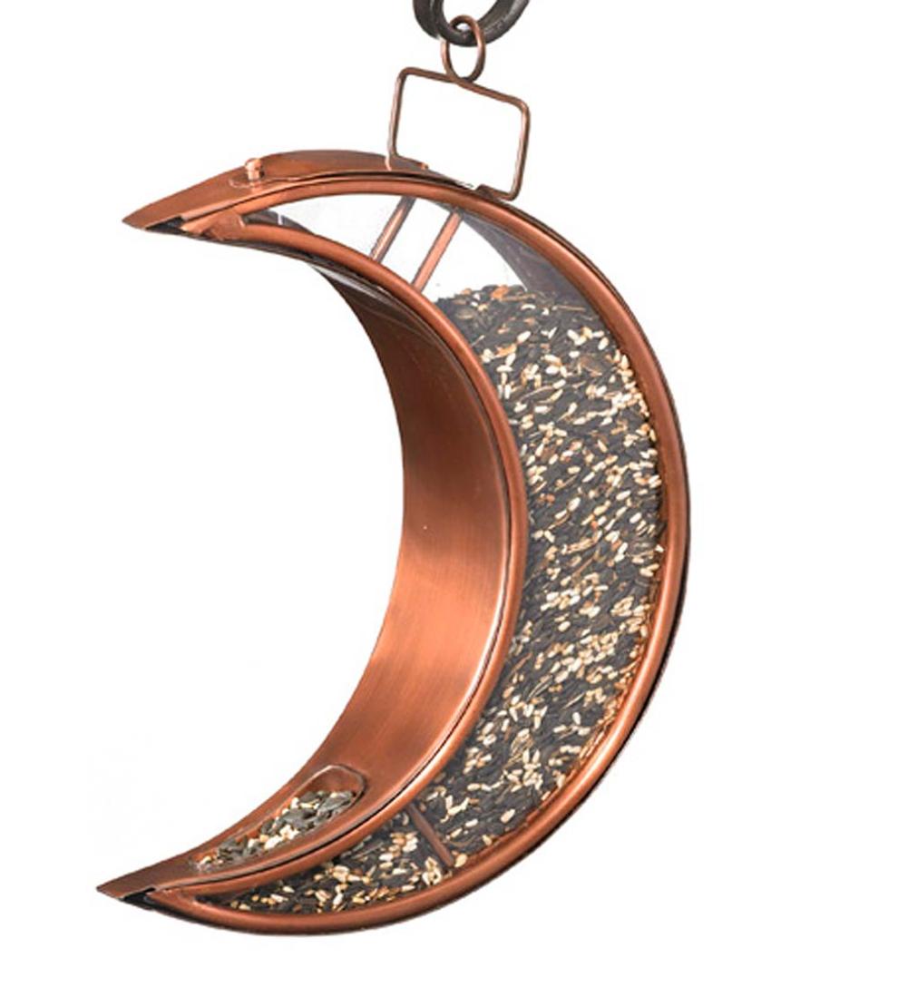 Plow & Hearth Bird Feeders Yard & Garden Copper And Plexiglass Crescent Moon Hanging Bird Feeder - Copper