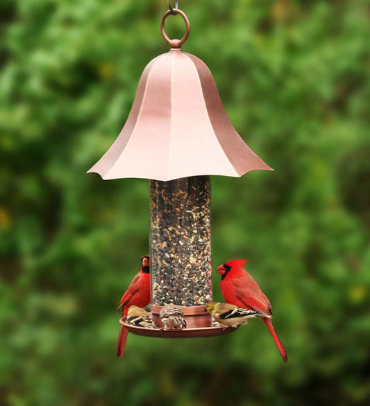Plow & Hearth Bird Feeders Yard & Garden Copper-Colored Metal Bell Bird Feeder With Clear Seed Tube