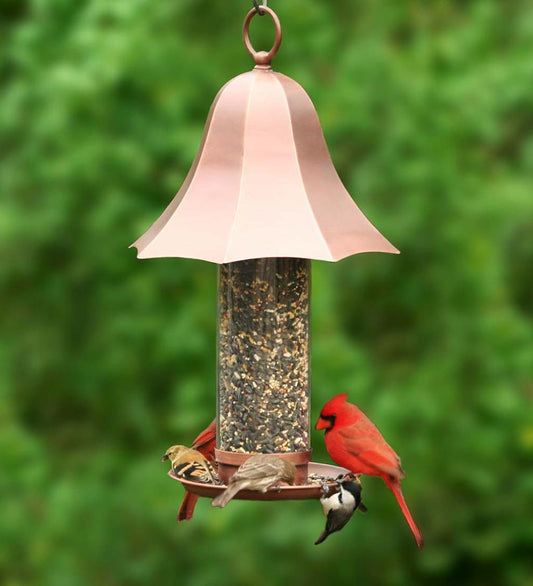 Plow & Hearth Bird Feeders Yard & Garden Copper-Colored Metal Bell Bird Feeder With Clear Seed Tube