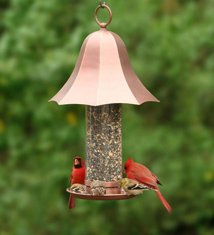 Plow & Hearth Bird Feeders Yard & Garden Copper-Colored Metal Bell Bird Feeder With Clear Seed Tube