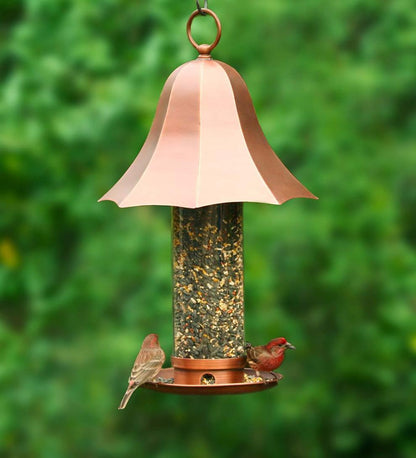 Plow & Hearth Bird Feeders Yard & Garden Copper-Colored Metal Bell Bird Feeder With Clear Seed Tube