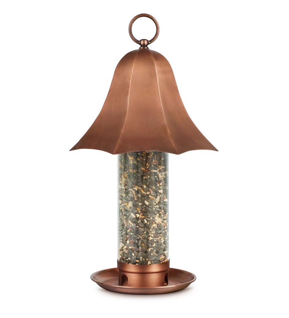 Plow & Hearth Bird Feeders Yard & Garden Copper-Colored Metal Bell Bird Feeder With Clear Seed Tube