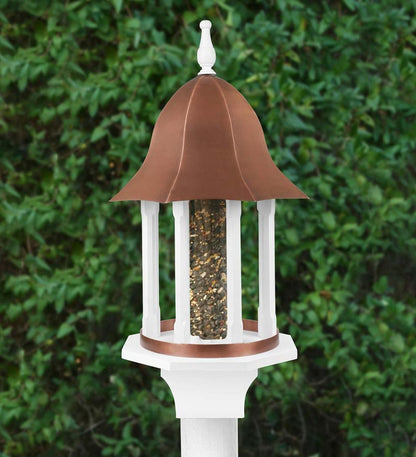 Plow & Hearth Bird Feeders Yard & Garden Copper-Roofed Manor Bird Feeder With White Hardwood Columns