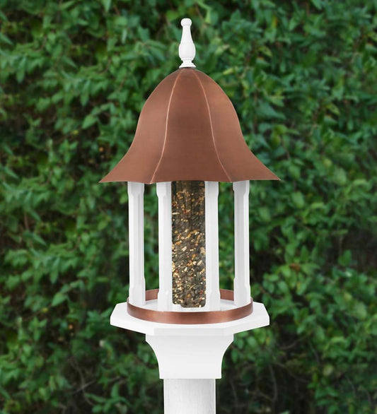 Plow & Hearth Bird Feeders Yard & Garden Copper-Roofed Manor Bird Feeder With White Hardwood Columns