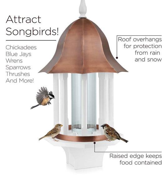 Plow & Hearth Bird Feeders Yard & Garden Copper-Roofed Manor Bird Feeder With White Hardwood Columns