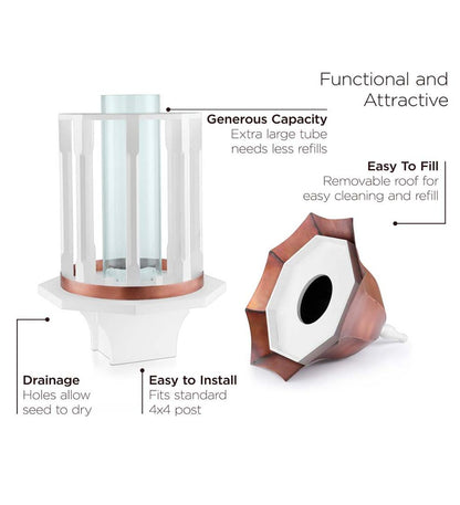 Plow & Hearth Bird Feeders Yard & Garden Copper-Roofed Manor Bird Feeder With White Hardwood Columns