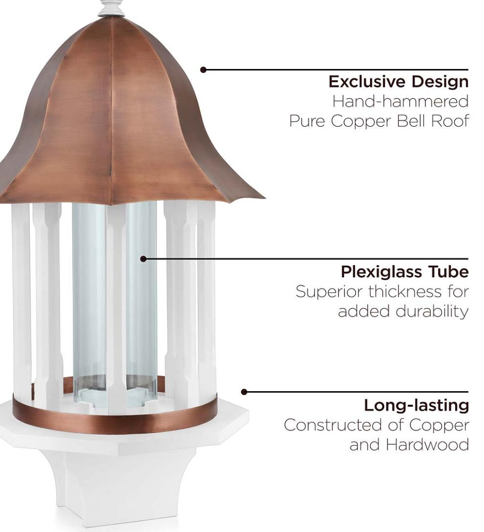 Plow & Hearth Bird Feeders Yard & Garden Copper-Roofed Manor Bird Feeder With White Hardwood Columns
