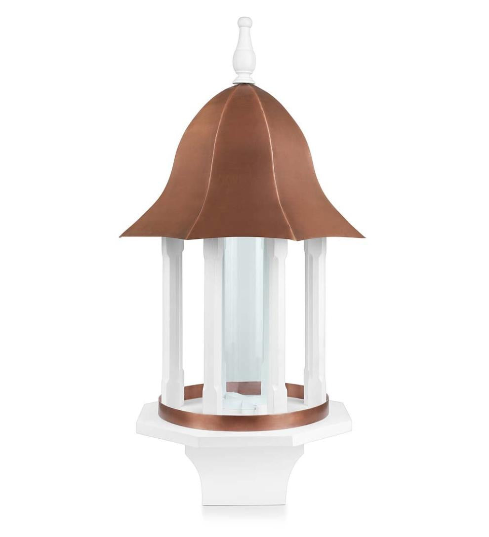 Plow & Hearth Bird Feeders Yard & Garden Copper-Roofed Manor Bird Feeder With White Hardwood Columns
