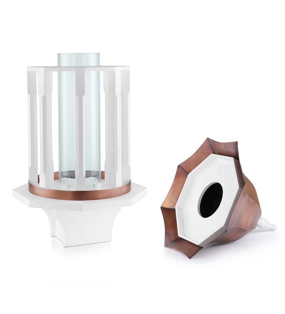 Plow & Hearth Bird Feeders Yard & Garden Copper-Roofed Manor Bird Feeder With White Hardwood Columns
