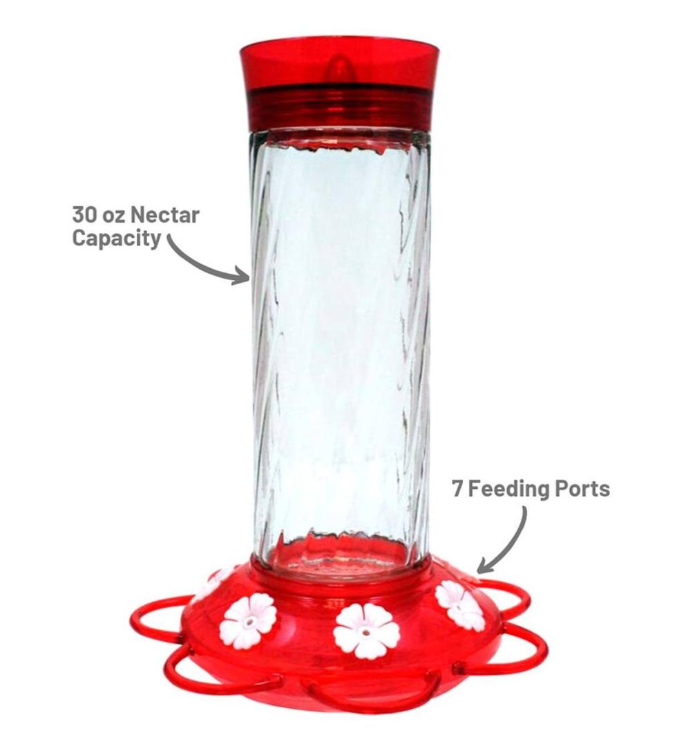 Plow & Hearth Bird Feeders Yard & Garden Diamond 30-Ounce Glass-Bottle Hummingbird Feeder
