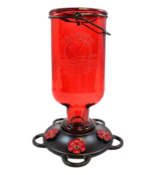Plow & Hearth Bird Feeders Yard & Garden Elixir 13-Ounce Vintage-Style Bottle Hummingbird Feeder