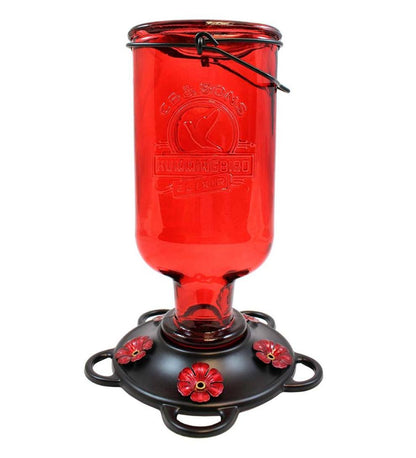 Plow & Hearth Bird Feeders Yard & Garden Elixir 13-Ounce Vintage-Style Bottle Hummingbird Feeder