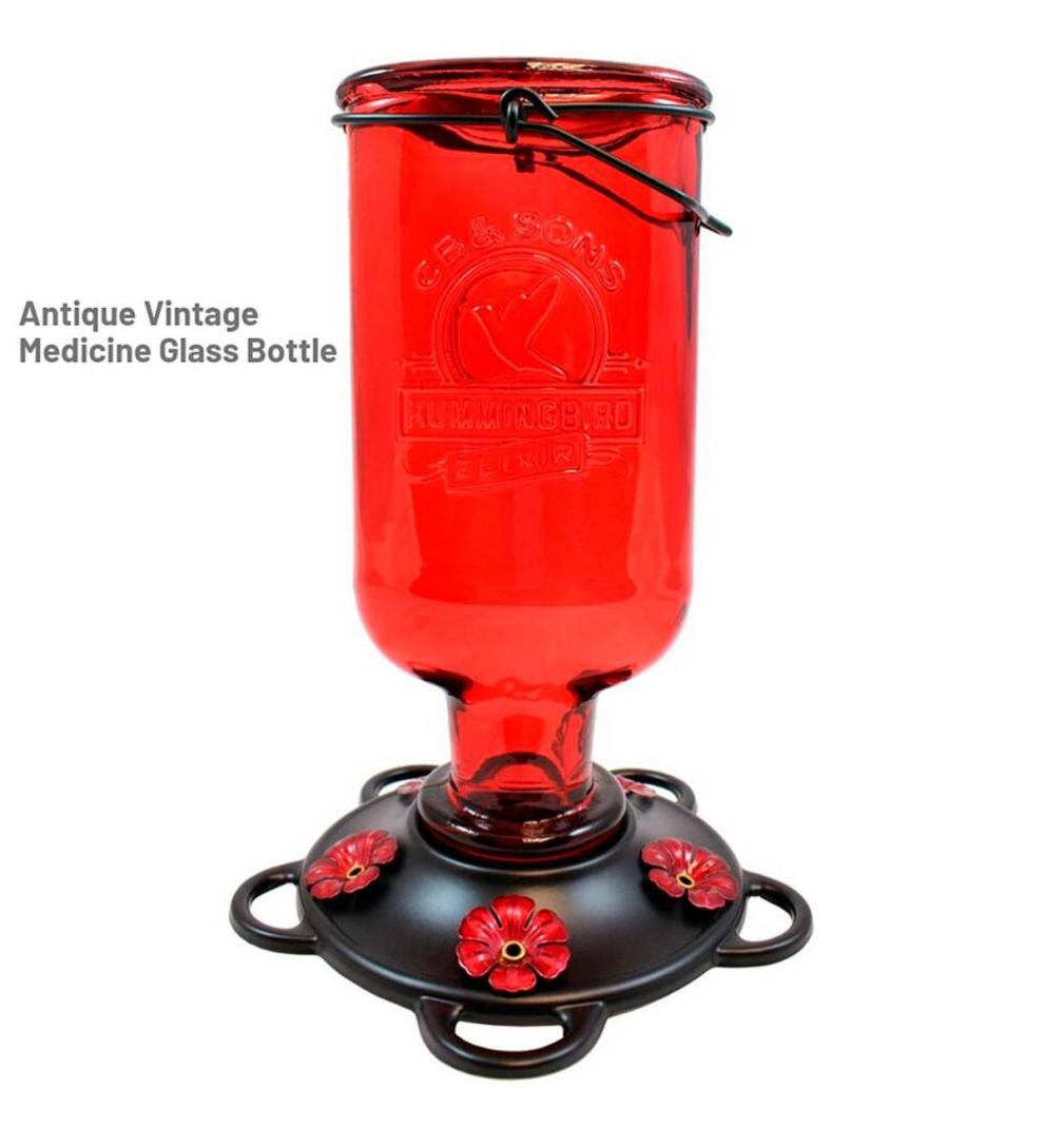Plow & Hearth Bird Feeders Yard & Garden Elixir 13-Ounce Vintage-Style Bottle Hummingbird Feeder