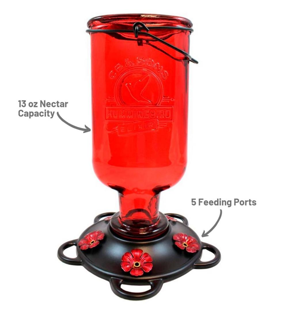 Plow & Hearth Bird Feeders Yard & Garden Elixir 13-Ounce Vintage-Style Bottle Hummingbird Feeder