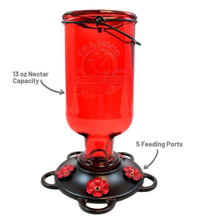 Plow & Hearth Bird Feeders Yard & Garden Elixir 13-Ounce Vintage-Style Bottle Hummingbird Feeder