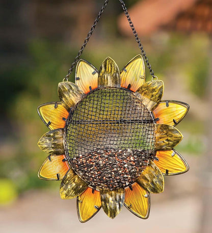 Plow & Hearth Bird Feeders Yard & Garden Glass Sunflower Hanging Mesh Bird Feeder