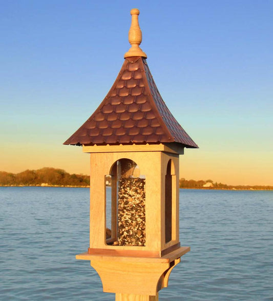 Plow & Hearth Bird Feeders Yard & Garden Hand-Hammered Copper And Unstained Hardwood Villa-Style Bird Feeder