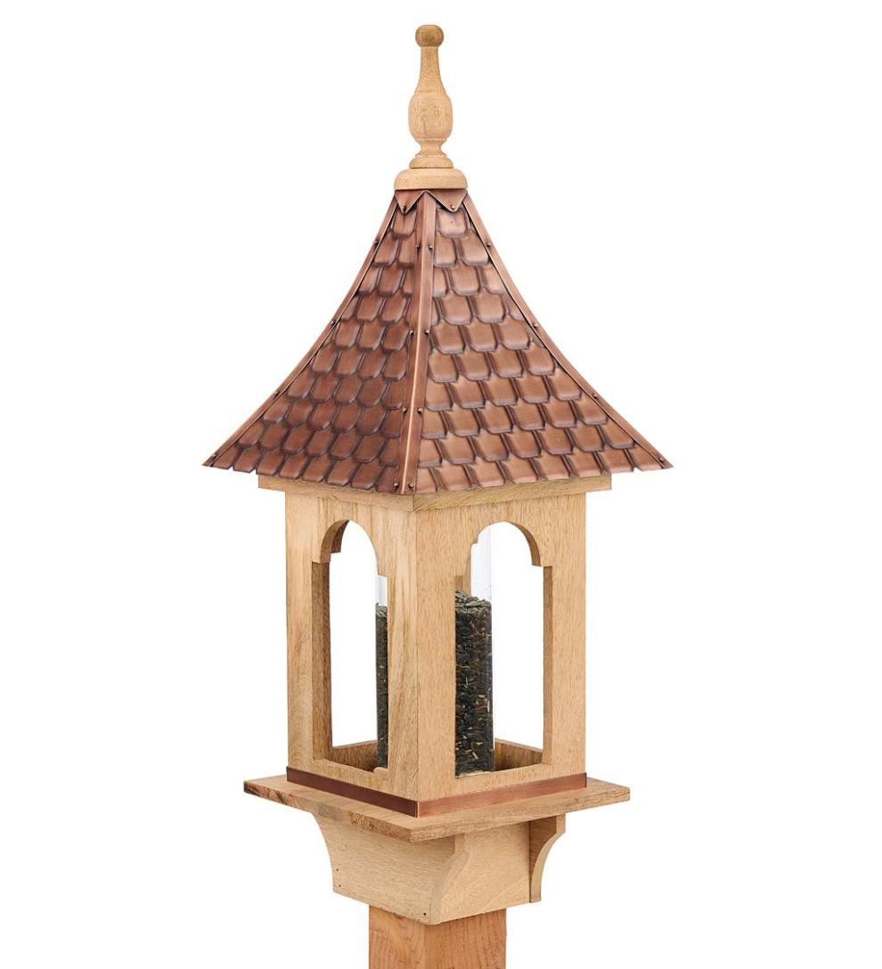 Plow & Hearth Bird Feeders Yard & Garden Hand-Hammered Copper And Unstained Hardwood Villa-Style Bird Feeder