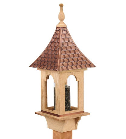 Plow & Hearth Bird Feeders Yard & Garden Hand-Hammered Copper And Unstained Hardwood Villa-Style Bird Feeder