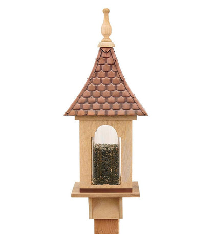 Plow & Hearth Bird Feeders Yard & Garden Hand-Hammered Copper And Unstained Hardwood Villa-Style Bird Feeder