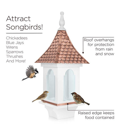 Plow & Hearth Bird Feeders Yard & Garden Hand-Hammered Copper And White Hardwood Villa-Style Bird Feeder