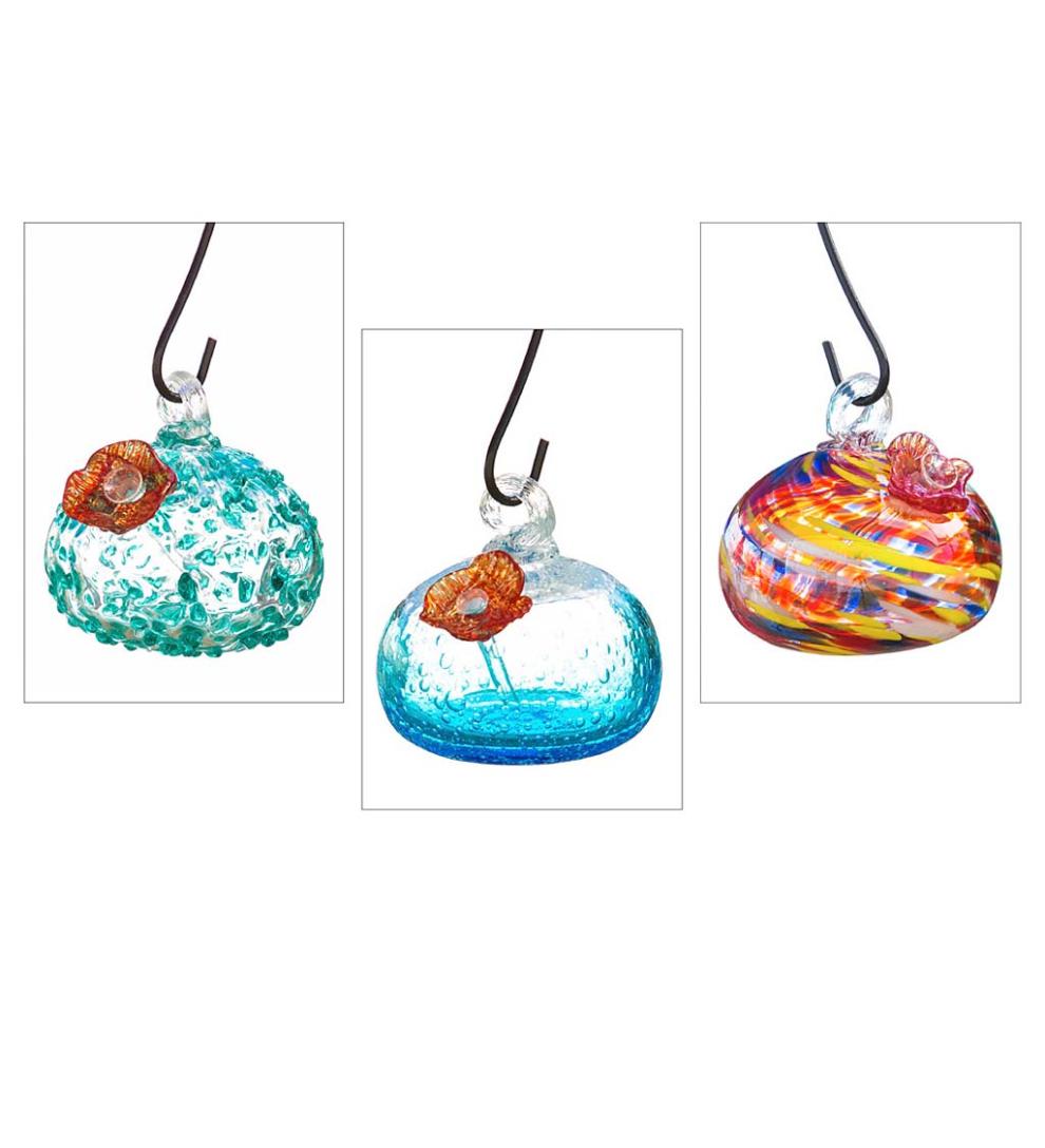 Plow & Hearth Bird Feeders Yard & Garden Handcrafted Glass Hummingbird Feeders, Set Of 3