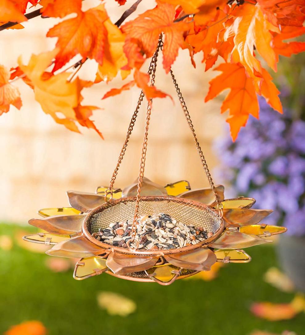 Plow & Hearth Bird Feeders Yard & Garden Hanging Pieced Glass Sunflower Bird Feeder