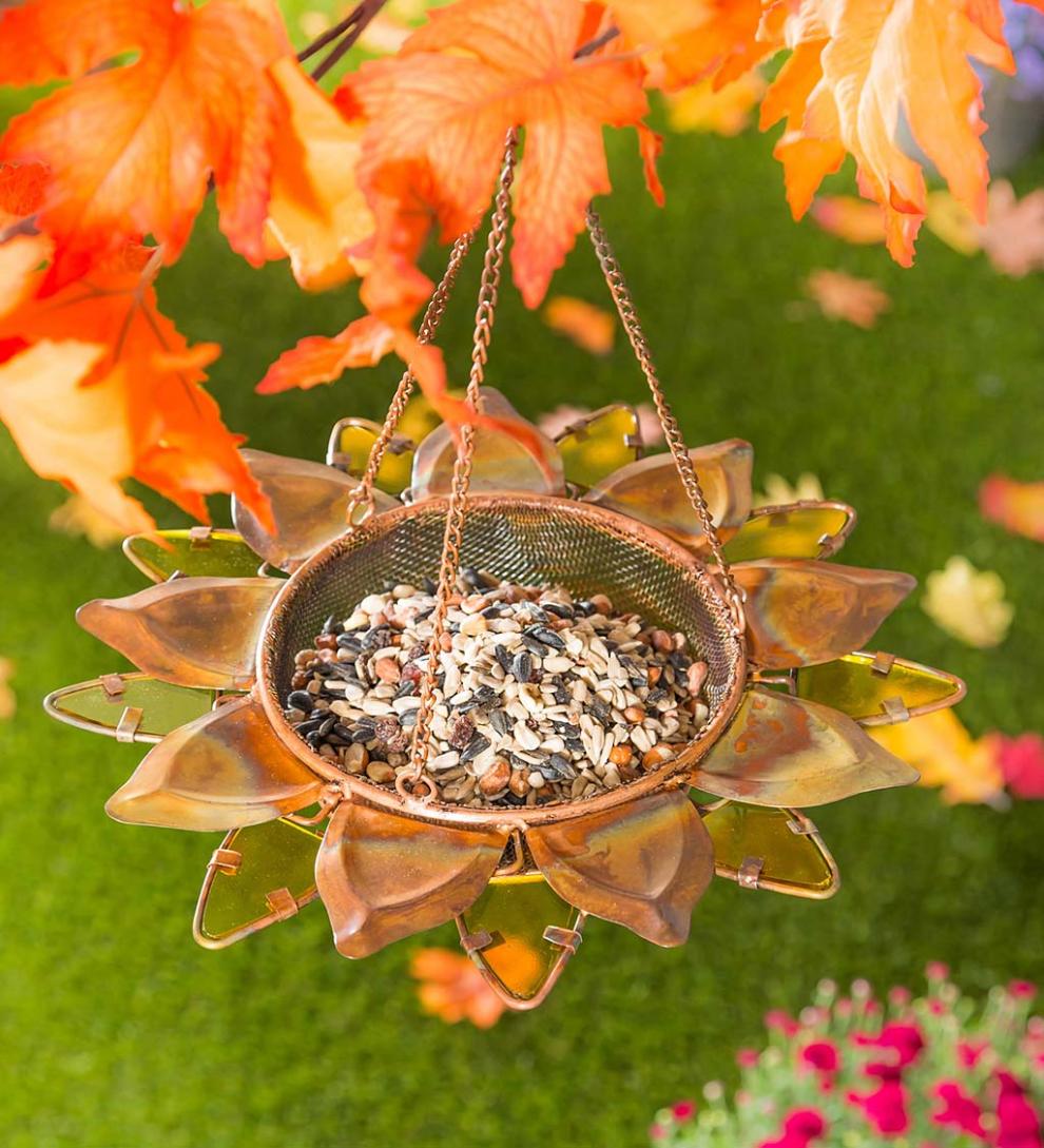 Plow & Hearth Bird Feeders Yard & Garden Hanging Pieced Glass Sunflower Bird Feeder