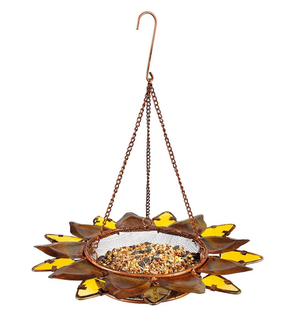 Plow & Hearth Bird Feeders Yard & Garden Hanging Pieced Glass Sunflower Bird Feeder