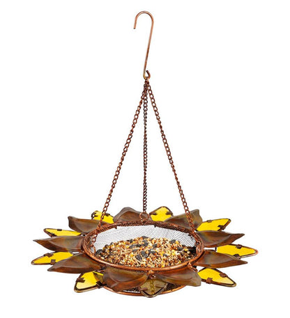 Plow & Hearth Bird Feeders Yard & Garden Hanging Pieced Glass Sunflower Bird Feeder