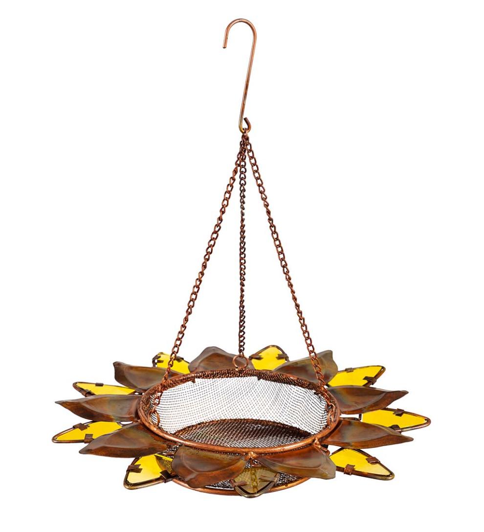 Plow & Hearth Bird Feeders Yard & Garden Hanging Pieced Glass Sunflower Bird Feeder