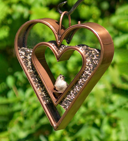 Plow & Hearth Bird Feeders Yard & Garden Heart-Shaped Copper And Plexiglass Fly-Thru Bird Feeder - Copper