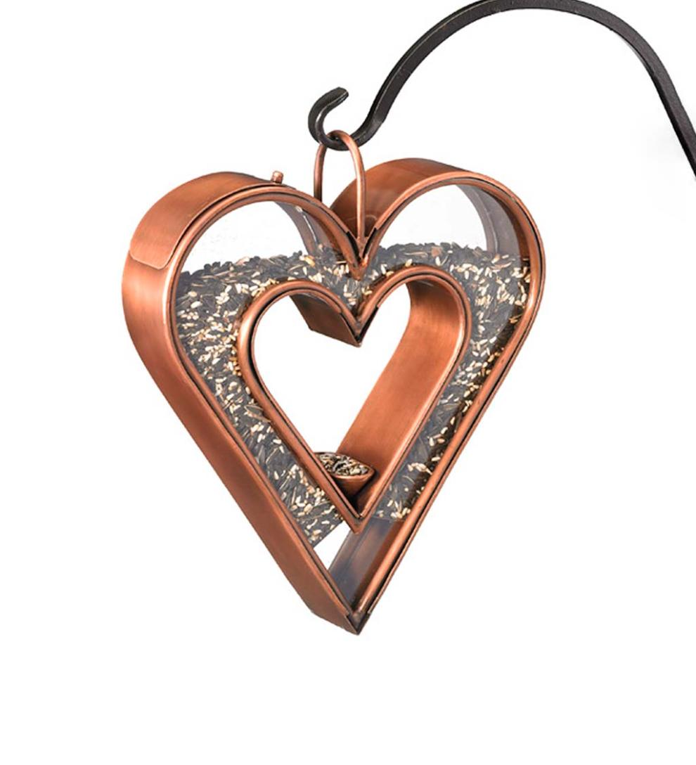 Plow & Hearth Bird Feeders Yard & Garden Heart-Shaped Copper And Plexiglass Fly-Thru Bird Feeder - Copper